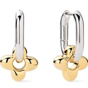 Ana Luisa Two-Tone Flower Huggie Hoop Earrings | 14K Gold Plated Mixed Metal NEW